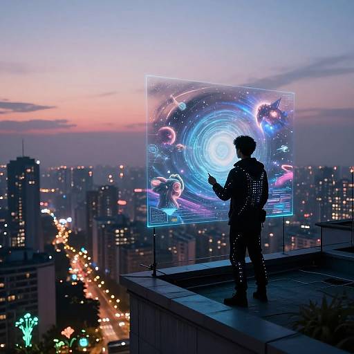Futuristic Artist on Rooftop Canvas