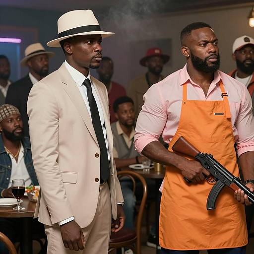 Tense Indoor Encounter with Characters