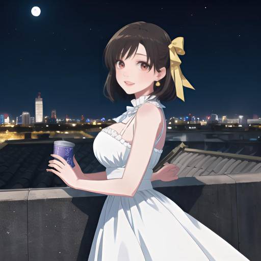 Aesthetic Anime Girl on City Rooftop