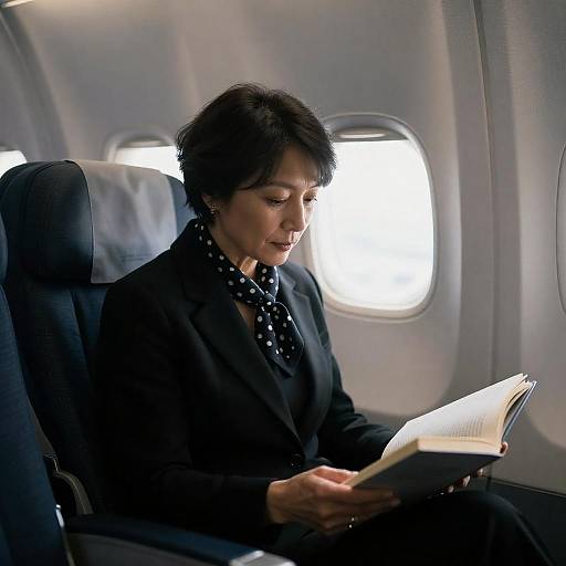 Middle-Aged Woman Reading on Airplane