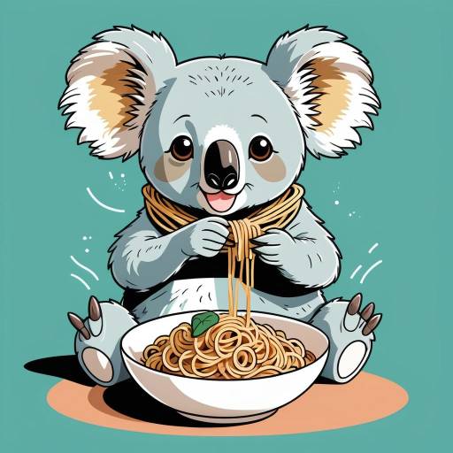 Vintage Style Koala Enjoying Spaghetti