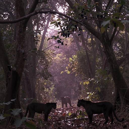 Dreamy Forest Canopy with Shadowy Panthers