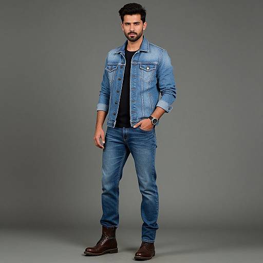 Stylish Man in Denim Outfit