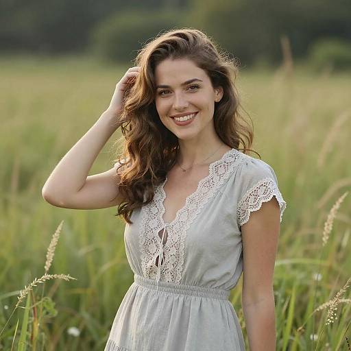 Radiant Woman in Sunlit Meadow Portrait