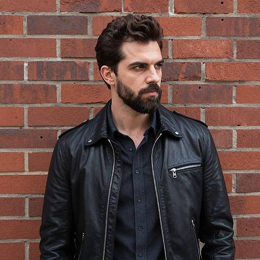 Serious Man in Leather Jacket Portrait