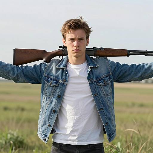 Young Man in Denim Jacket Outdoors