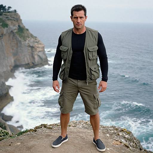 Adventurous Man on Coastal Cliff