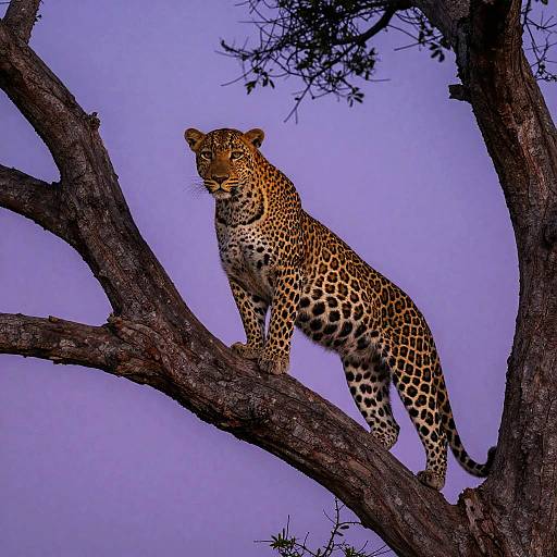 Leopard on Gnarled Tree at Twilight