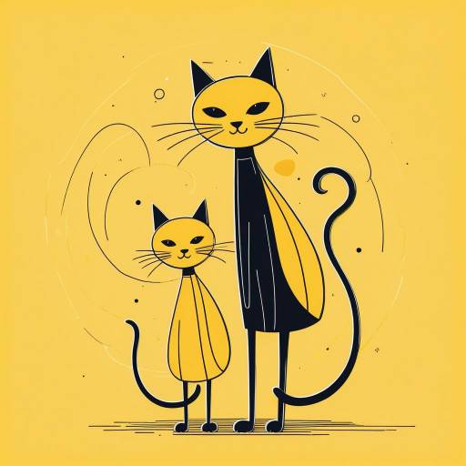 Whimsical Cat Duo in Minimalist Style