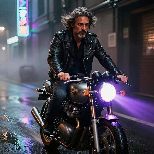 Cyberpunk Night Rider with Neon Glow