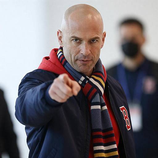 Bald Man in Striped Scarf Portrait
