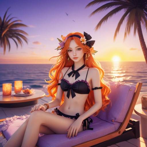 Vibrant Sunset Anime Girl on Beach Vibrant Sunset Anime Girl on Beach