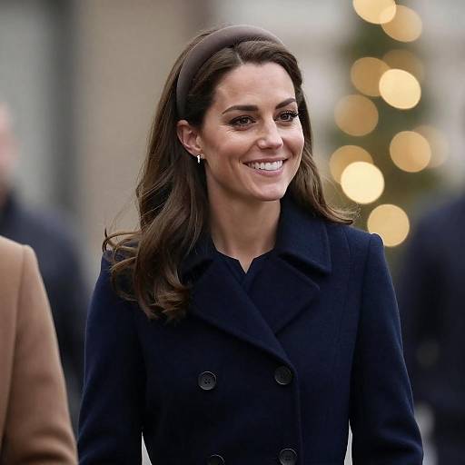 Smiling Woman in Dark Blue Coat