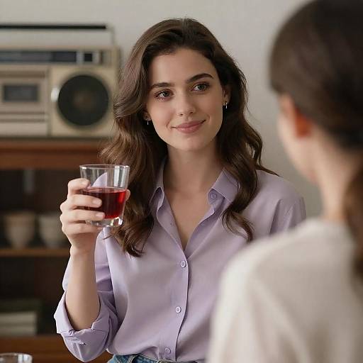 Smiling Woman with Vintage Stereo Background