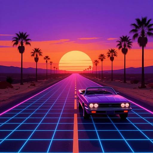 80s Synthwave Desert Highway Sunset
