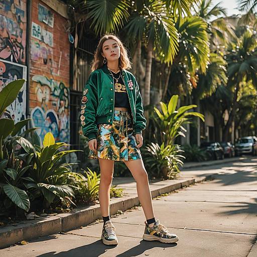 Trendy Teen Girl in Y2K Street Style Outfit