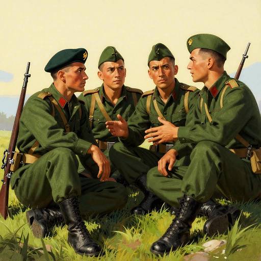 Vintage Propaganda Soldiers on a Hill