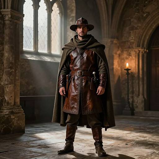 Medieval Male Adventurer in Stone Hall