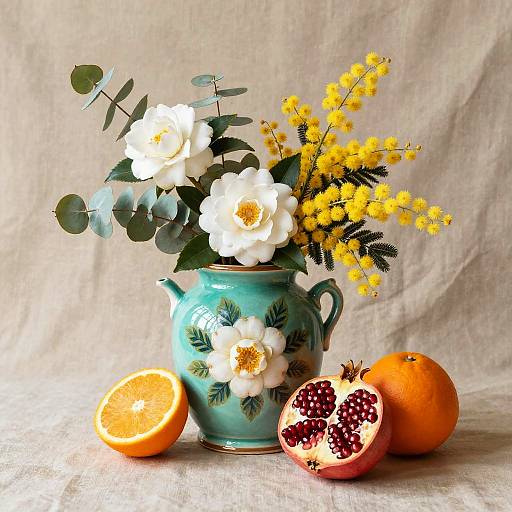 Turquoise Folk Art Ceramic Still Life