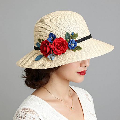 Retro Woman with Floral Straw Hat