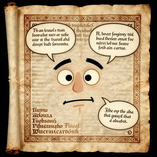 Cartoonish, worried face on ancient parchment with speech bubbles: 