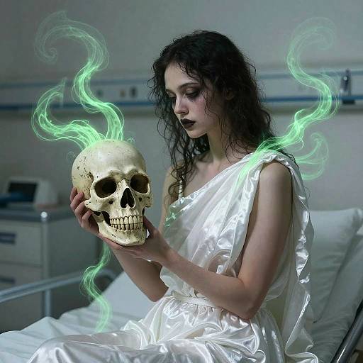 Eerie Woman with Neon Skull Mask