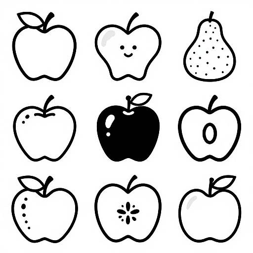Black and White Mixed Fruits Clipart