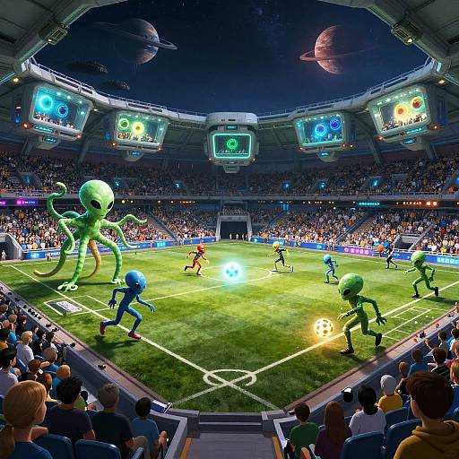 Alien Soccer Match in Sci-Fi Stadium