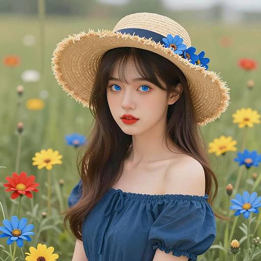 Enchanting Young Woman in Floral Field