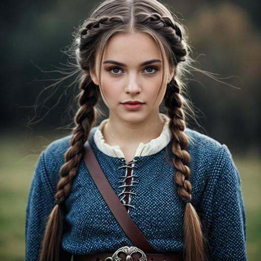 Young Woman in Medieval Outfit with Twin Braids