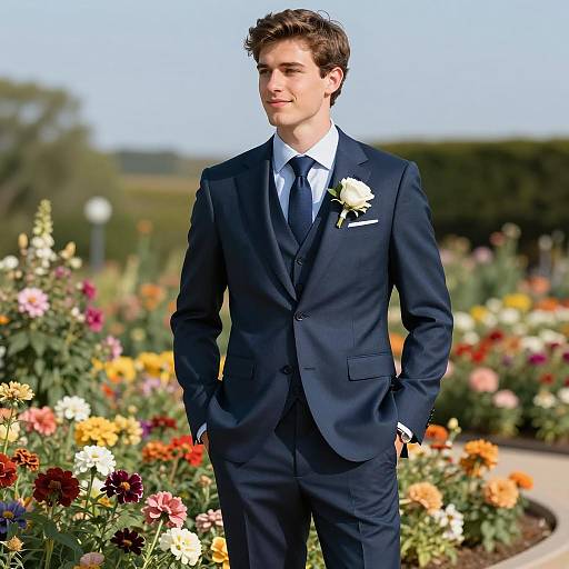 Elegant Groom Portrait in Flower Garden