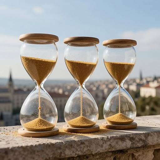 Colossal Hourglasses Over Cityscape