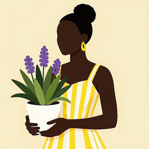 Minimalist Portrait of Woman with Flowers