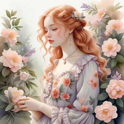 Serene Watercolor Portrait of a Young Woman