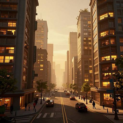 Cyberpunk Urban Street at Golden Hour