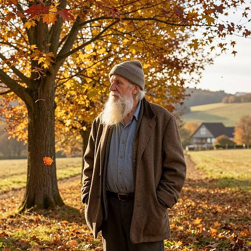 Elderly Man in Autumn Countryside
