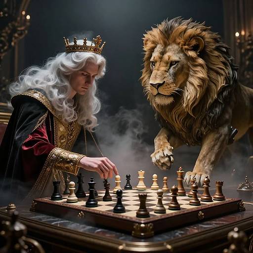 Regal Chess Match with Majestic Lion