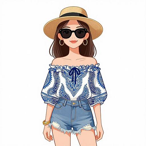 Bohemian Smiling Woman with Stylish Outfit