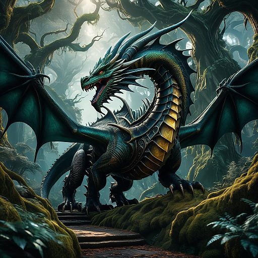 Majestic Dragon in Enchanted Forest Majestic Dragon in Enchanted Forest