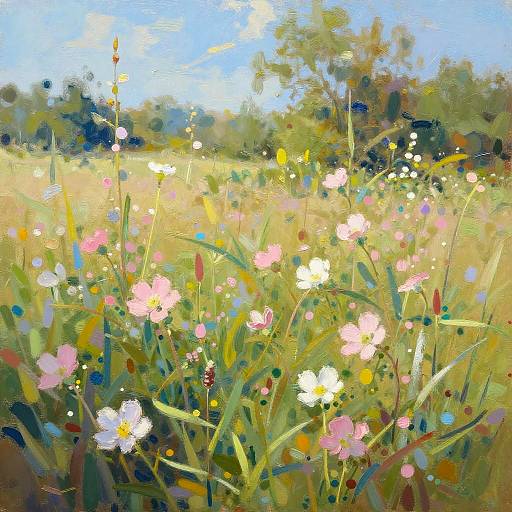 Dreamy Impressionist Sunny Wildflower Meadow