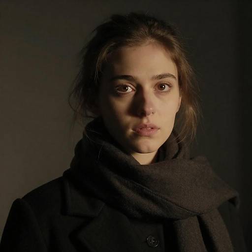 Young Woman in Dark Scarf and Coat
