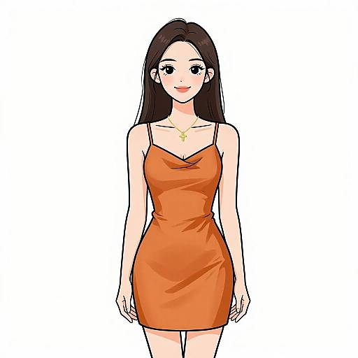 Smiling Woman in Burnt Orange Slip Dress