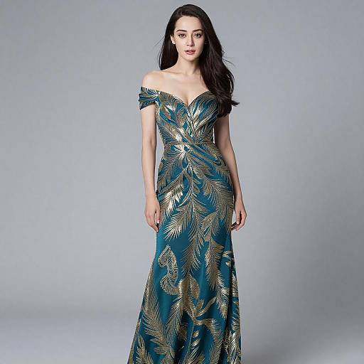 Elegant Woman in Teal Gown