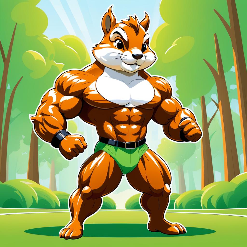 Muscular Squirrel Champion in Vibrant Park