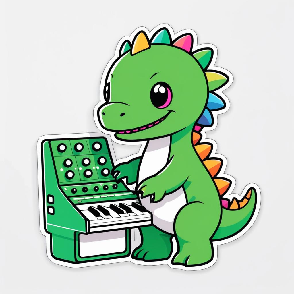 Kawaii Dinosaur with Modular Synth Sticker