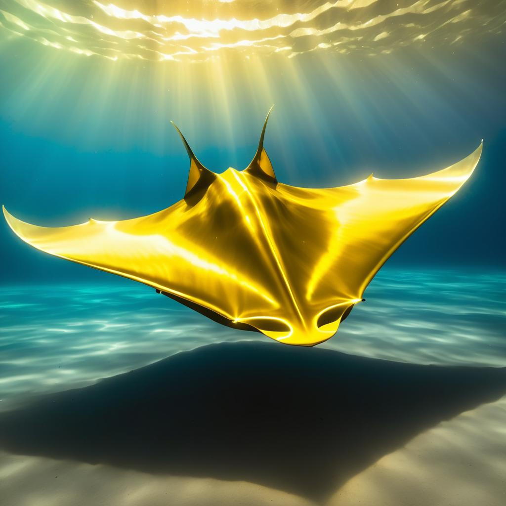 Golden Manta Ray Glowing in Water