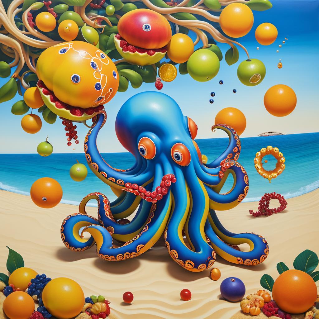 Playful Octopus Juggling Fruits Surrealism