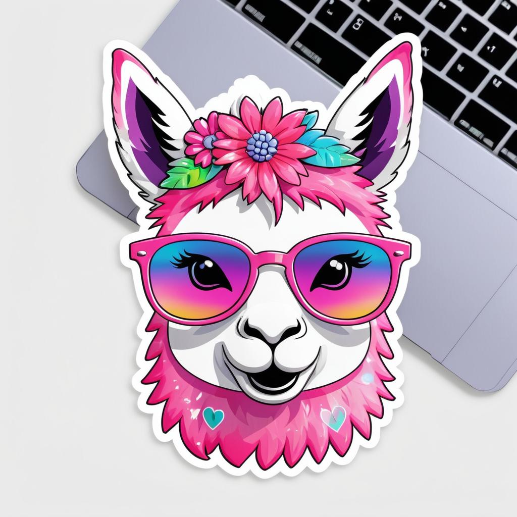 Colorful Kawaii Llama Sticker Design