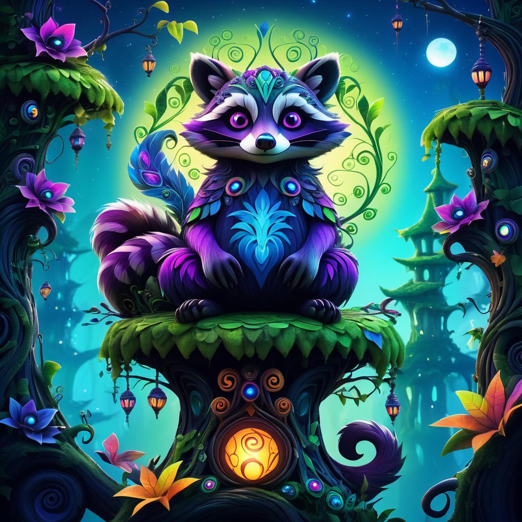 Surreal Raccoon Creature on Vibrant Totem