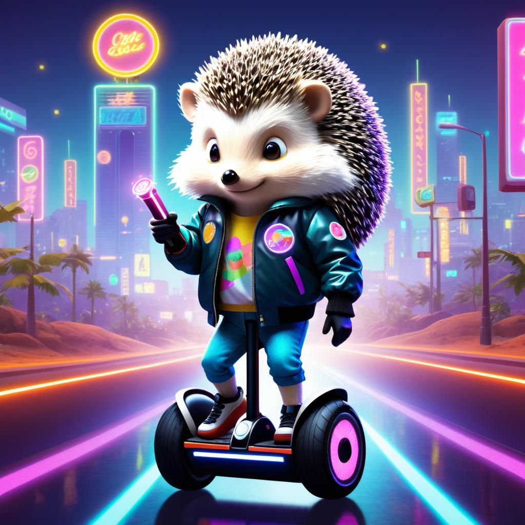 Hedgehog on a Neon Segway Adventure